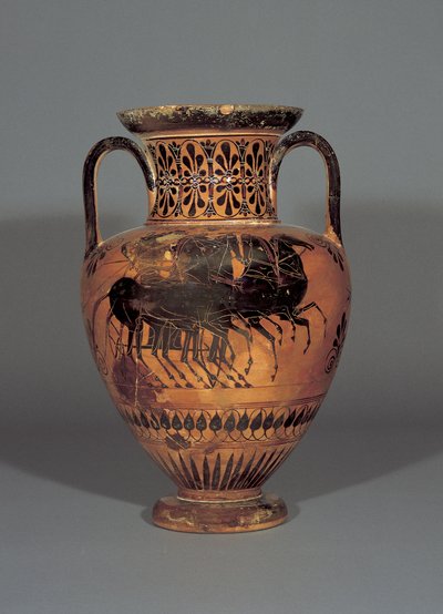Attic sort-figur hals amfora forestiller Athena i en quadriga, 530-530 BC (ler) af Greek